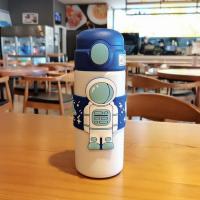 Student Straw Thermos Cup Cartoon Astronaut 500ml Insulated Cup Water Cup Children Drinking Bottle Stainless Steel Vacuum Flask