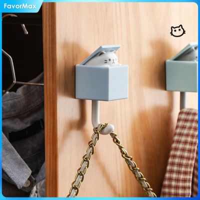 FavorMax แท่งน่ารักสร้างสรรค์ติดตะขอเกี่ยวรูปแมวแบบไม่พันกันติดในห้องน้ำมีความเหนียวประตูหลังติดแน่น