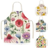 Flower Pattern Cleaning Aprons 75x65cm Home Cooking Kitchen Apron Wear Cotton Linen Adult Bibs Home Decor