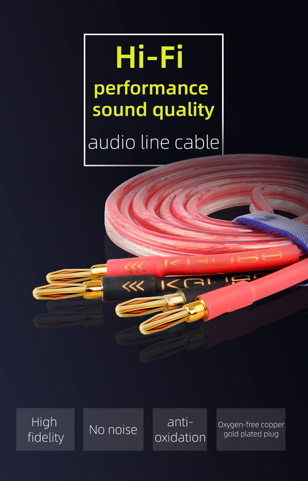 【2023】HiFi Gold Plated Speaker Cable HighEnd 4N Speaker System Oxygen