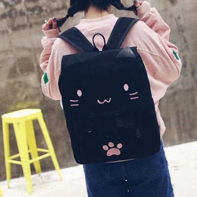 fashion Cute Cat Embroidery Canvas Student bag Cartoons Women Backpack Leisure School bag