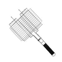 Party Portable Grid Barbecue Grill Basket Accessory Wooden Handle Three Layers Anti Scald Household For Kitchen Heat Resistant