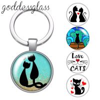 New Cute Cat love pet love cats glass cabochon keychain Bag Car key chain Ring Holder Charms keychains gift Key Chains