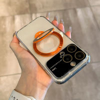 Case iphone 【Bracket/Large window/PC clear hard case/Orange】compatible for iPhone 11 12 13 14 pro max case