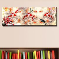 สไตล์จีน Cherry Blossom Koi Fish ภาพวาดผ้าใบ Wall Art ภาพพิมพ์โปสเตอร์สำหรับห้องนั่งเล่นตกแต่งบ้าน Cuadros-คุณภาพสูง