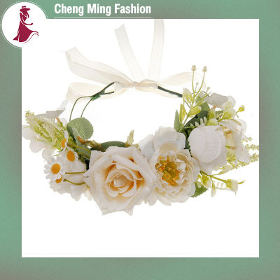 Cheng Ming ที่คาดผมดอกกุหลาบดอกไม้สำหรับเทศกาลงานแต่งงานอุปกรณ์ประกอบฉากพวงมาลาประดับผมพวงมาลัยมงกุฎดอกไม้