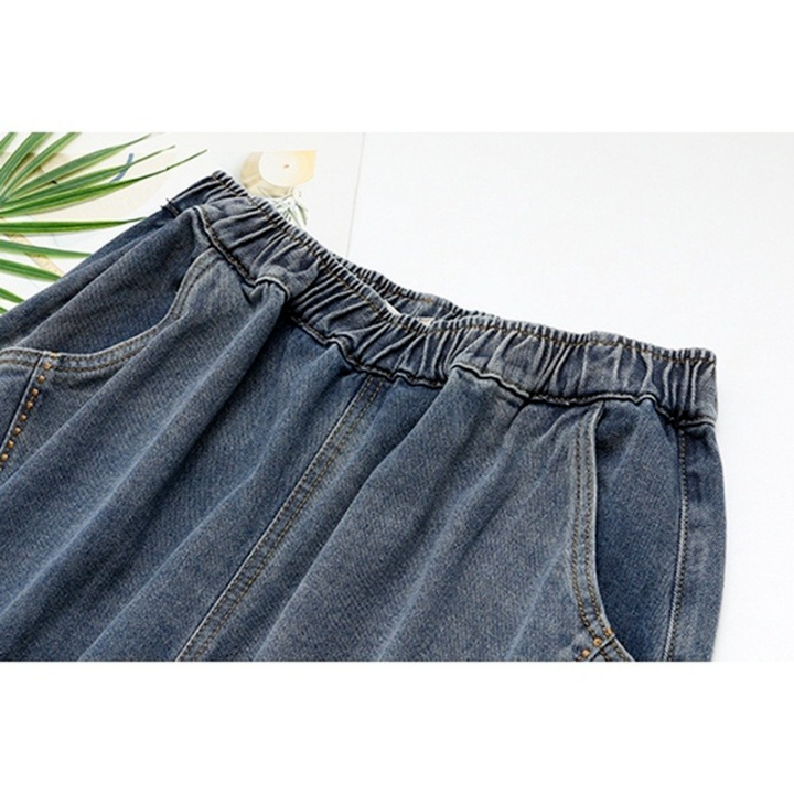 มีไซส์ใหญ่-plus-size-xl-4xl-womens-denim-pants-casual-elastic-waist-black-blue-jeans