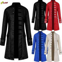 Plus ขนาด5XL ผู้ชาย Gothic Steampunk ยุคกลางเครื่องแต่งกาย Victorian Renaissance Jacquard Stand Collar Larp ไวกิ้งคอสเพลย์เสื้อแจ็คเก็ต