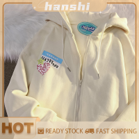 hanshi [2023 new HOT FASHION] lazlook เสื้อโค้ทพิมพ์ลายแฟชั่นฤดูใบไม้ร่วงสำหรับผู้หญิงเสื้อโค้ทแขนยาวมีฮู้ดทรงหลวมลำลองมีซิป