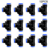 12Pcs Air Line Adapter Tube Fitting ตัวเชื่อมต่อนิวเมติกทนทาน PE Quick Release ติดตั้งง่าย T Type พลาสติก3 Way Hose