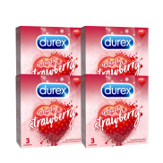 Bộ 4 bao cao su gân gai Durex Sensual Strawberry 3 bao - 4 hộp 12 bao