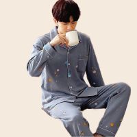 Mans Pajamas Set Casual Sleepwear For Man Full Sleeve Shirt Stripe Pyjama Mens Autumn Fashion Cotton Homewear Plus Size