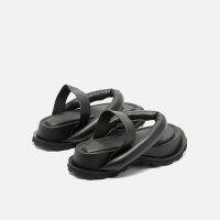 MUMANI Woman‘s New Slides Flat with Slippers British Style Genuine Leather EVA Solid Narrow Band Flip Flops