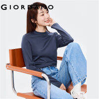 Giordanoผู้หญิง ผ้าฝ้ายแท้หรูหราสัมผัสลื่นรอบคอแขนยาวเสื้อ Free Shipping 05322803