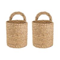 2X Wall Hanging Rattan Basket Planter Indoor Outdoor Hanging Rope Flower Plant Pot Basket Decor, S