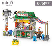 Mini Hong Kong Style Food Stall Food Store House Building Blocks Japanese Octopus Street Scene Assembly Brick Toys For Children