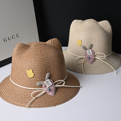 เด็กม่านบังแดดหมวกกระเป๋าชุด G Irls ฤดูใบไม้ผลิและฤดูใบไม้ร่วงหญ้าฤดูร้อนเจ้าหญิงเด็กครีมกันแดดชายหาดหมวกฟาง XM6