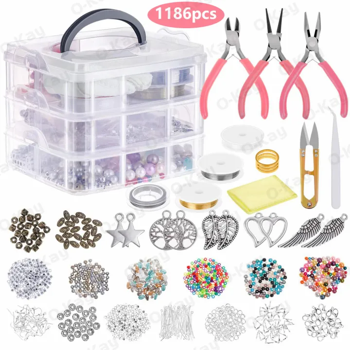 O Kay 1186 Pieces Of Jewelry Making Kit Tool With Beads Pliers Beaded Thread Storage Box Necklace Earrings Bracelet Repair Diy Tools Set Lazada - Diy Jewelry Making Box