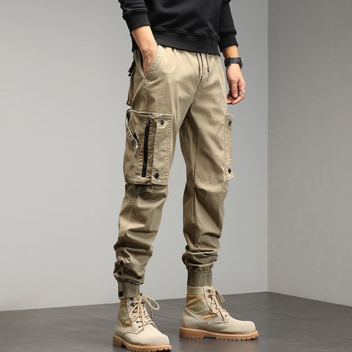 Mid-Rise Ankle-Length Cargo Pants with Elasticated Drawstring Waist
