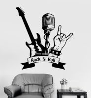 [COD] Wall Decal Quote Rock 39;n 39;roll Microphone Musical Stickers Murals Boy 39;s Rooms Interior Ornament LA468