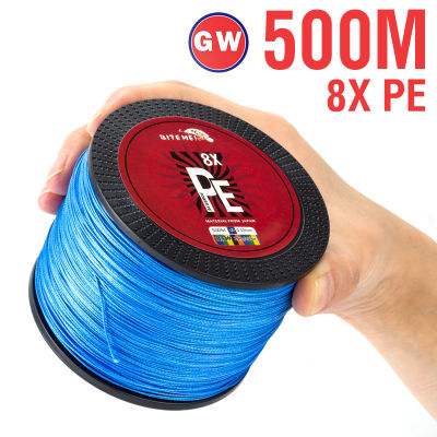 Biteme 8X 500เมตรหล่อสีฟ้า PE สายการประมงถัก8 S Trand 20-132LB M Ultifilament PE สายการประมง