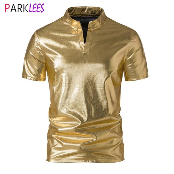 Metallic Polo Shirt Men 2023 Fashion New Notch Neck Short Sleeve Polo ...