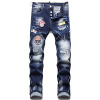 Italy Style Men DSQUARED2 Brand Jeans Mens Casual Slim DSQ Letter Moto &amp; Biker Denim Pants Hole Embroidered Badge Jeans For Men