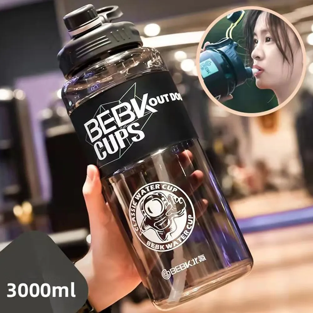 3000 ml water bottle with straw