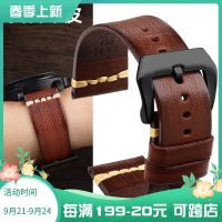 2023 new Suitable for Tissot Seiko Panera and Wave piano aged retro genuine leather bracelet mens cowhide strap 20 22 24MM