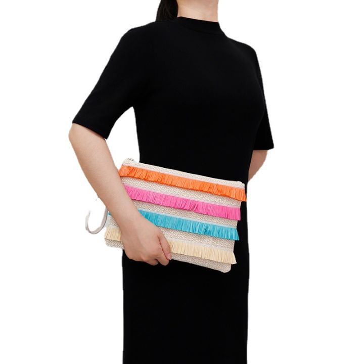กระเป๋าคลัทช์ผ้าปาล์ม-cestlafit-store-แบบใหม่กระเป๋านิ้วมือสานกระเป๋าคลัตช์สำหรับผู้หญิงกระเป๋าแบบซองฟางทันสมัย