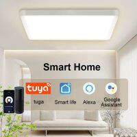 Tuya สมาร์ท LED โคมไฟเพดานสแควร์ U Ltrathin 0.9นิ้วระยะไกล App เสียงสมาร์ท Alexa ควบคุมไฟเพดานสำหรับห้องนั่งเล่น