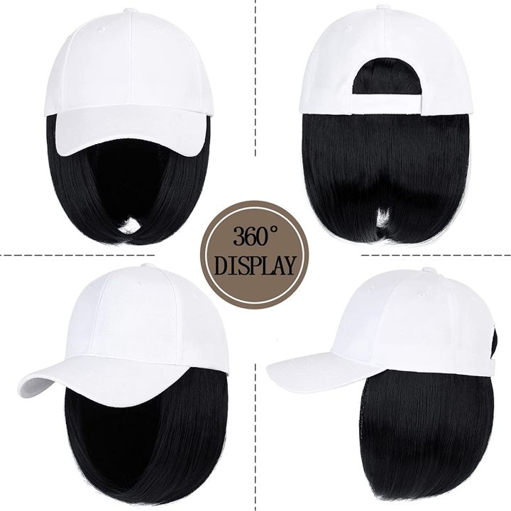 shangzi-วิกผมเบสบอลหยักสั้นสังเคราะห์วิกผมบ๊อบธรรมชาติสีดำ-ขาวหมวกวิกผมหมวกที่มีผมธรรมชาติเชื่อมต่อหมวกเบสบอล