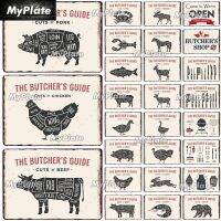 Lupeishop Vintage Butcher S Guide ป้ายโลหะดีบุก Decor Farm Plaque Home Wall Decor บาร์สัตว์ปีก Poster