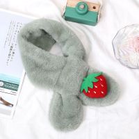 ☁✺▤  Baby Plush Scarf Autumn Winter Kids Warm Faux Fur Cross Scarves Cute Girl Boy Cartoon Soft Neck Ring Scarf New Korean Style