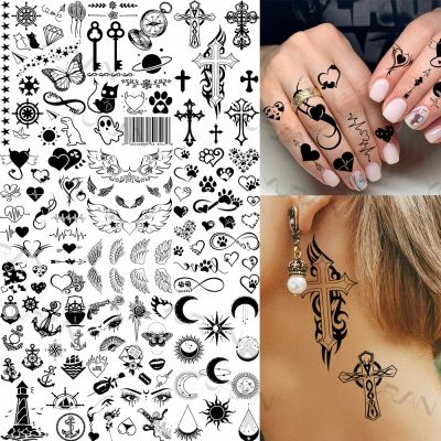 【YF】 Sexy Cross ECG Temporary Tattoos For Women Adults Realistic Moon Anchor Clock Fake Tattoo Sticker Finger Waterproof Tatoos Small