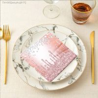 ﹊►✐ 20Pcs/Pack Rose Gold Party Paper Napkins Rose Gold Diamond Disposable Tableware Kids Girl Adult Birthday Party Deocrations