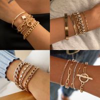 Punk Heavy Metal Rhinestone Chain Bracelets Set for Women Adjustable Crystal Pulseras Bangles Hand Jewelry Gift Steampunk Men