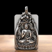 ZZOOI HX Solid Amitabha Natal Buddha Pendant Mens Necklace Zodiac Dog Pig Retro Card Pendant Couple Pendants for Jewelry Making Man