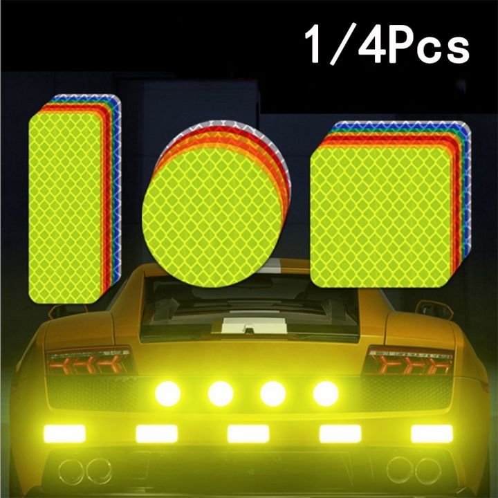 juicypeachnu-เทปสะท้อนแสงสำหรับประตูรถยนต์-สีแดง-สีฟ้า-สีส้ม-สีขาว-สีเหลืองสี่เหลี่ยม-สี่เหลี่ยม-ทรงกลมแถบสะท้อนแสงรถยนต์1-4ชิ้น