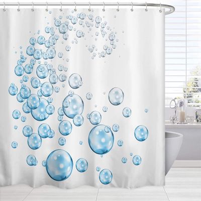 สีฟ้าและสีขาวผ้าม่านอาบน้ำที่ทันสมัยนามธรรมน้ำเย็นฟองศิลปะพิมพ์น่ารัก Wa Ar1