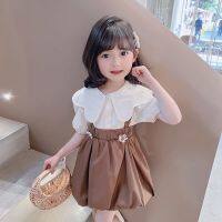 COD IOED95 Female childrens wear braces skirt set two-piece 2022 female children treasure女童装背带裙套2022女宝洋气小童儿童装两件套衣服8.26