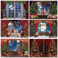 Window Christmas Background Photography Tree Gifts Santa Claus Baby Portrait Family Party Photography Backdrop For Photo Studio