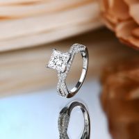 Attagems 2.0CT AU750 18K 14K 10K White Gold Moissanite Ring for Women Princess Cut D VVS Luxurly Ring for Engagement Party Gifts