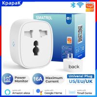 KpapaK บ้านสมาร์ท WIFI Tuya ซ็อกเก็ตมัลติฟังก์ชั่น,ของแท้เกจยุโรปแบบมุมอเมริกันปลั๊กแปลงรีโมทคอนโทรลโทรศัพท์มือถือจับเวลาด้วยเสียง