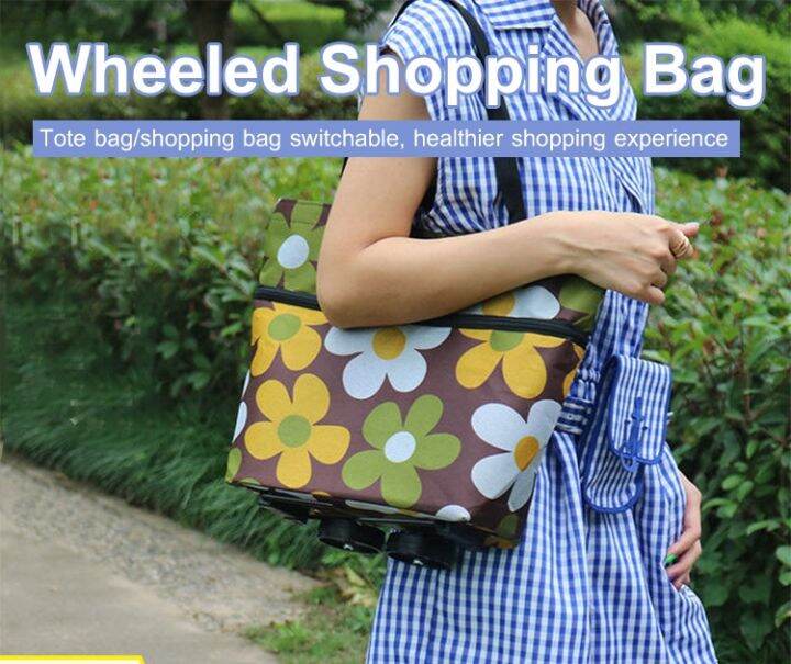 arcade Foldable Shopping Tote Bag with Wheels for Home and Supermarket