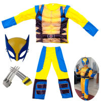 The Boy Wolverine Cosplay Costume Kids Marvel X-Men Super Hero Party Costume suit is an iron hood. cosps