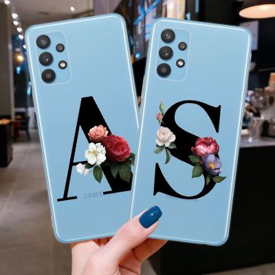 （shine electron）เคสโทรศัพท์นิ่มแบบใสลายอักษรลายดอกไม้สำหรับ Samsung Galaxy A32 A72 4G 5G A42ฝาหลัง A71 A51ส่องแสง