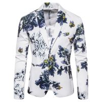 High Quality Mens Blazer Slim Fit Suits for Men White Business Formal Coat Fashion Print Flowers Wedding Suit Jacket