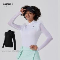 SG Women Summer Ice Silk Sunscreen Golf Shirt Korean Ladies Lace Ruffle Long-sleeve T-shirts Stand Collar Tops Cooling Clothes