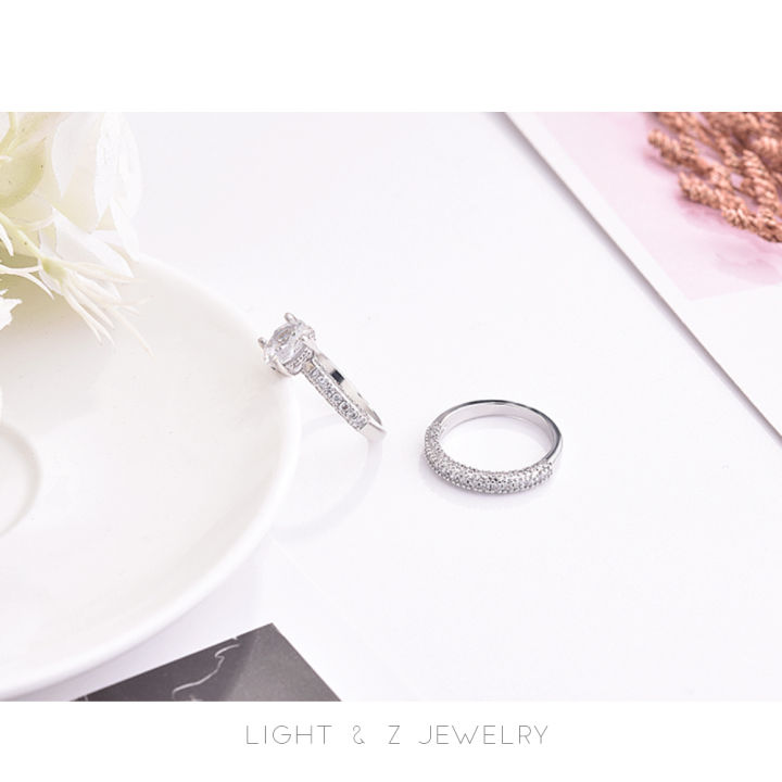 light-amp-z-1คู่-แหวนเพทายวงกลมคู่เต็มชุดเพชรแหวนหางแหวนหมั้นแหวนกุหลาบทอง